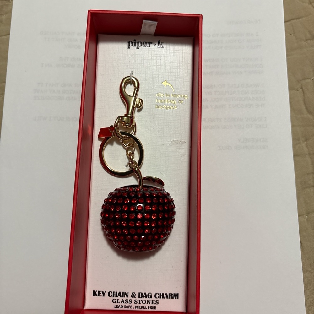 Piper Vibrant Red Key Chain with Gold Accents